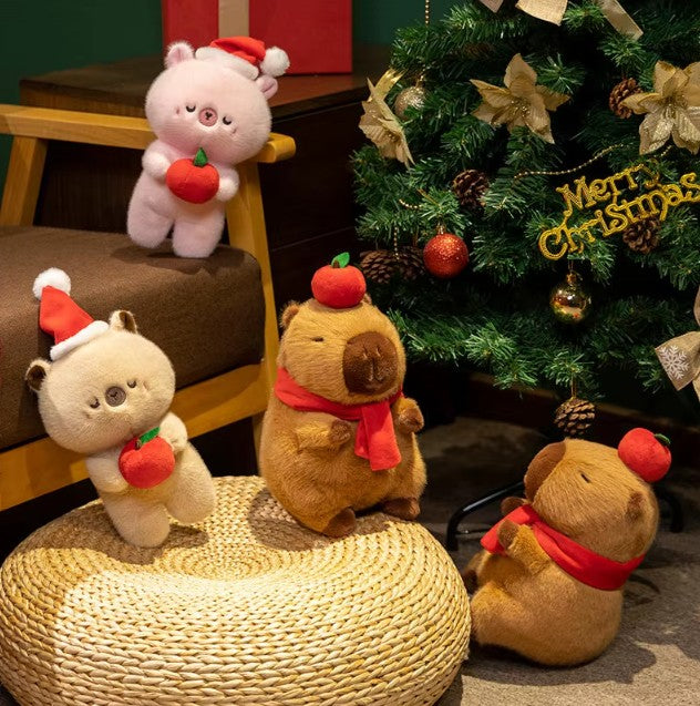 Christmas (Hat/Apple/Scarf) With Cute Capybara Plush Toys 24cm - 3 Styles