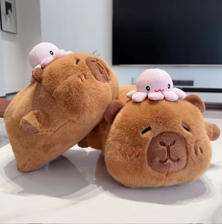 Cute Lying Capybara with Octopus/Wale/Duck on Head Plush Toys 32/42cm