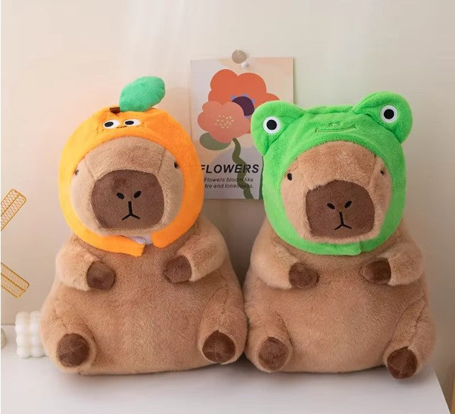 Cute Capybara With Animal/Fruit Hat Plush Toys 30/40cm - 2 Styles