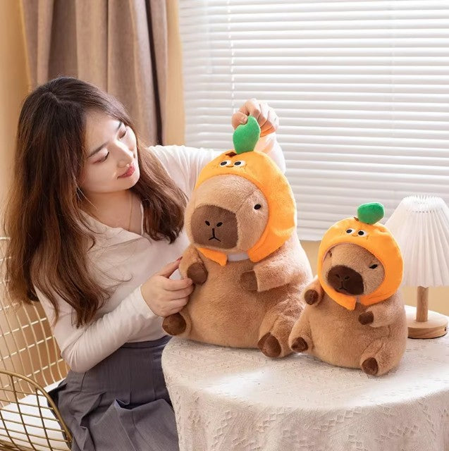 Cute Capybara With Animal/Fruit Hat Plush Toys 30/40cm - 2 Styles