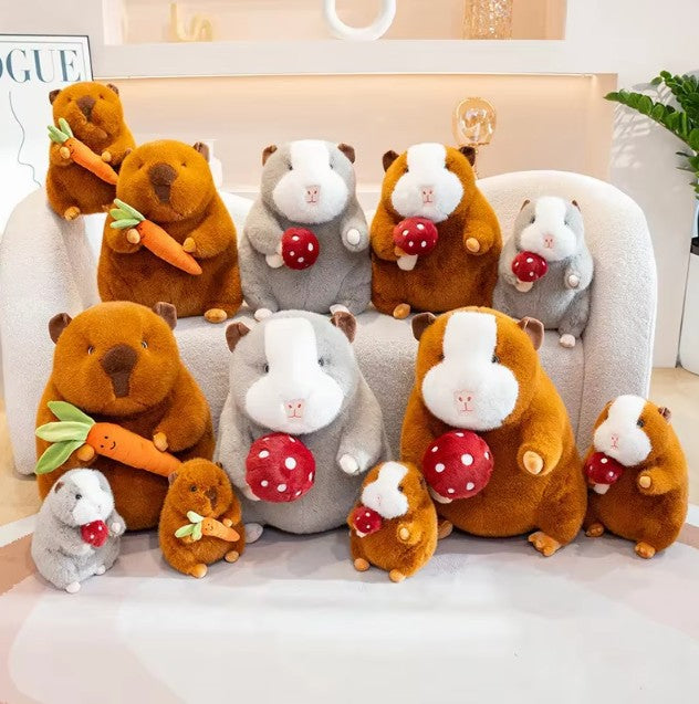 Cute Guinea Pig With Carrot/Mushroom Plush Toys 25/30/45/55cm - Grey/Brown