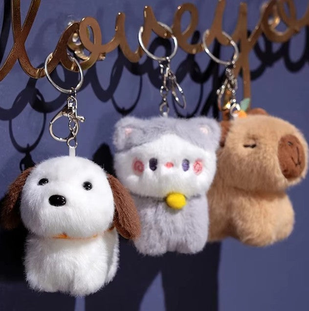 Cute Animal (Dog/Capybara/Cat) Plush Keychains - 1pc/3pcs
