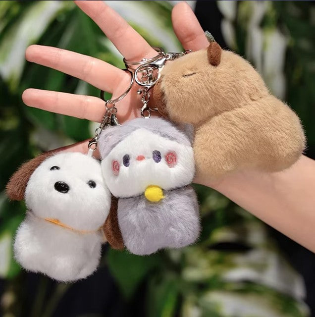 Cute Animal (Dog/Capybara/Cat) Plush Keychains - 1pc/3pcs