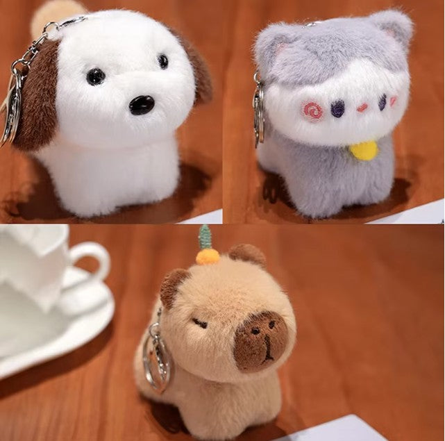 Cute Animal (Dog/Capybara/Cat) Plush Keychains - 1pc/3pcs