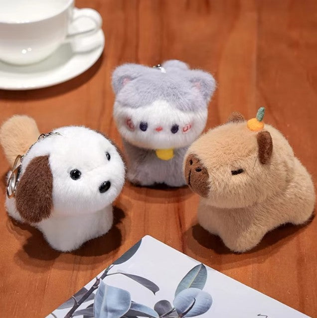 Cute Animal (Dog/Capybara/Cat) Plush Keychains - 1pc/3pcs