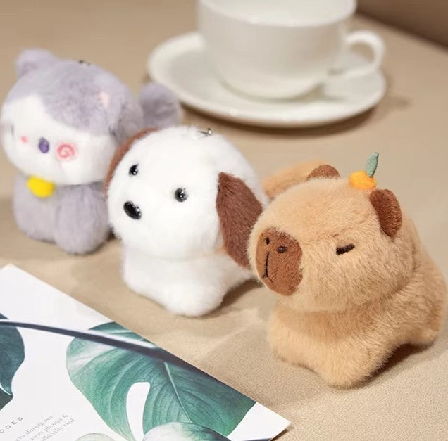 Cute Animal (Dog/Capybara/Cat) Plush Keychains - 1pc/3pcs