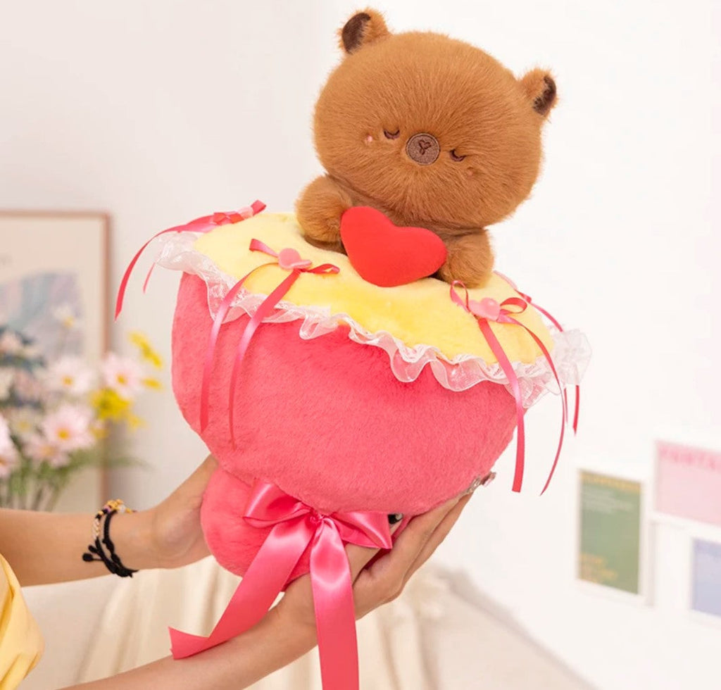 Cute Animal With Heart In Bouquet Plush Toys 40cm - Pig/Panda/Capybara