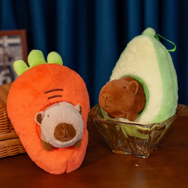 Cute Capybara With Avocado/Banana/Carrot/Strawberry/Baguette Plush Toys 25cm