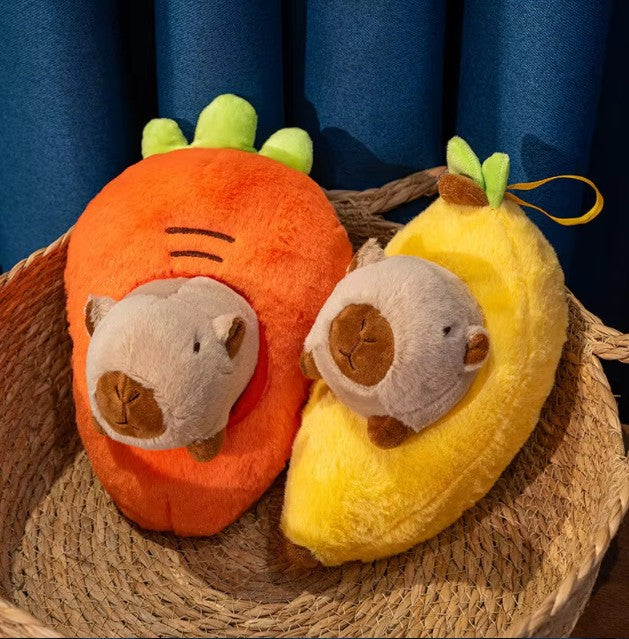 Cute Capybara With Avocado/Banana/Carrot/Strawberry/Baguette Plush Toys 25cm