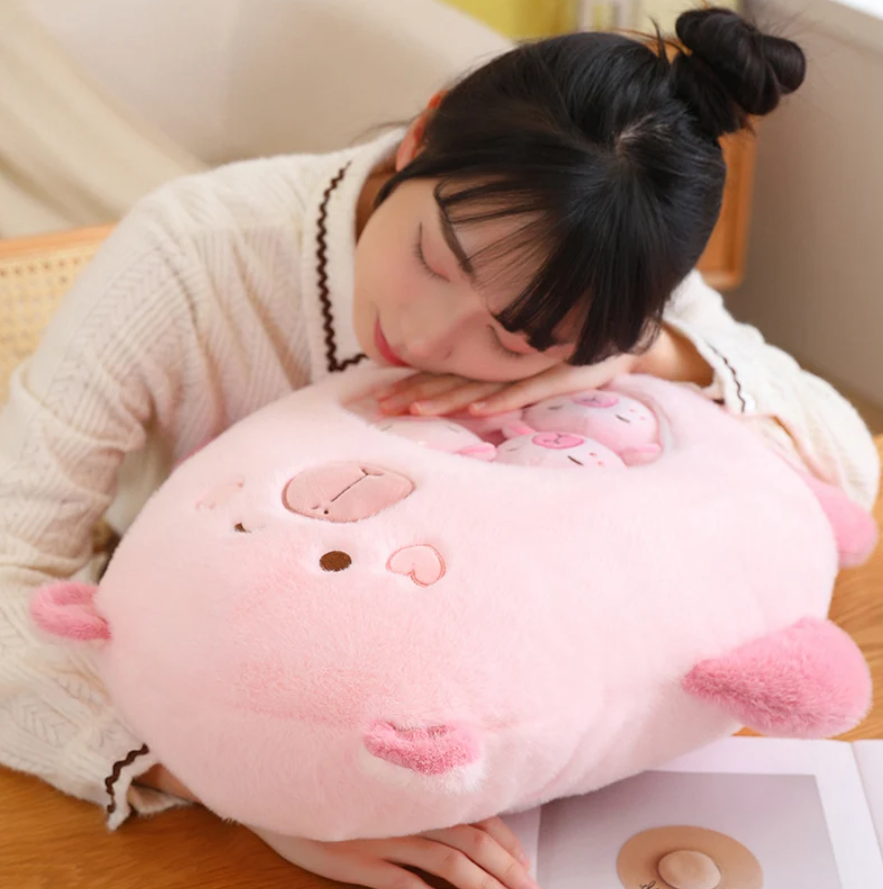A Bag of 6 pcs Capybara Plushies Mini Pillow Plush Toys 40x45cm - Pink/Brown