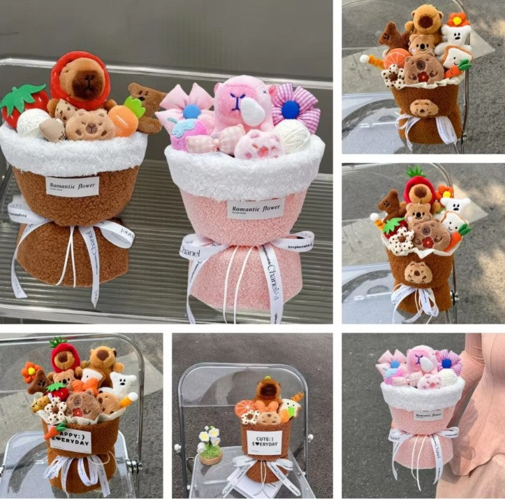 Cute Capybara With Flower Plush Bouquet - 7 Styles