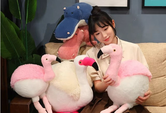 Cute Flamingo/Hippo Round Shaped Plush Toys 50-95cm (Pink/White/Blue)
