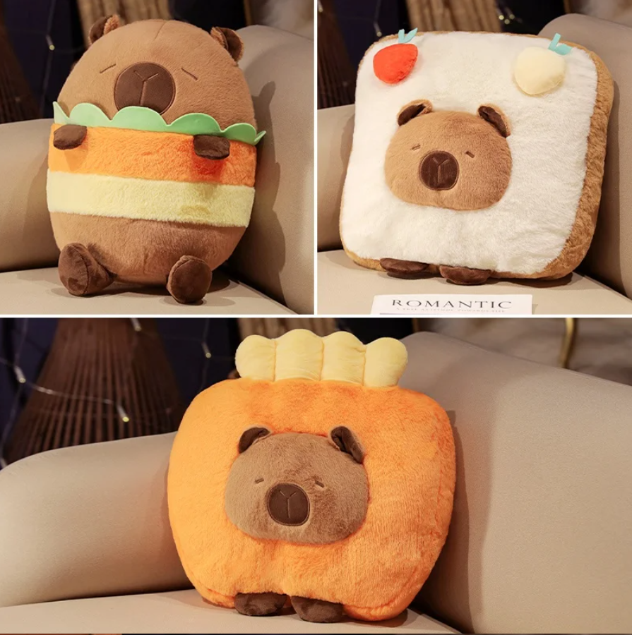 Cute Capybara With Food (Toast/Chips/Hamburger) Dress Up Plush Toys