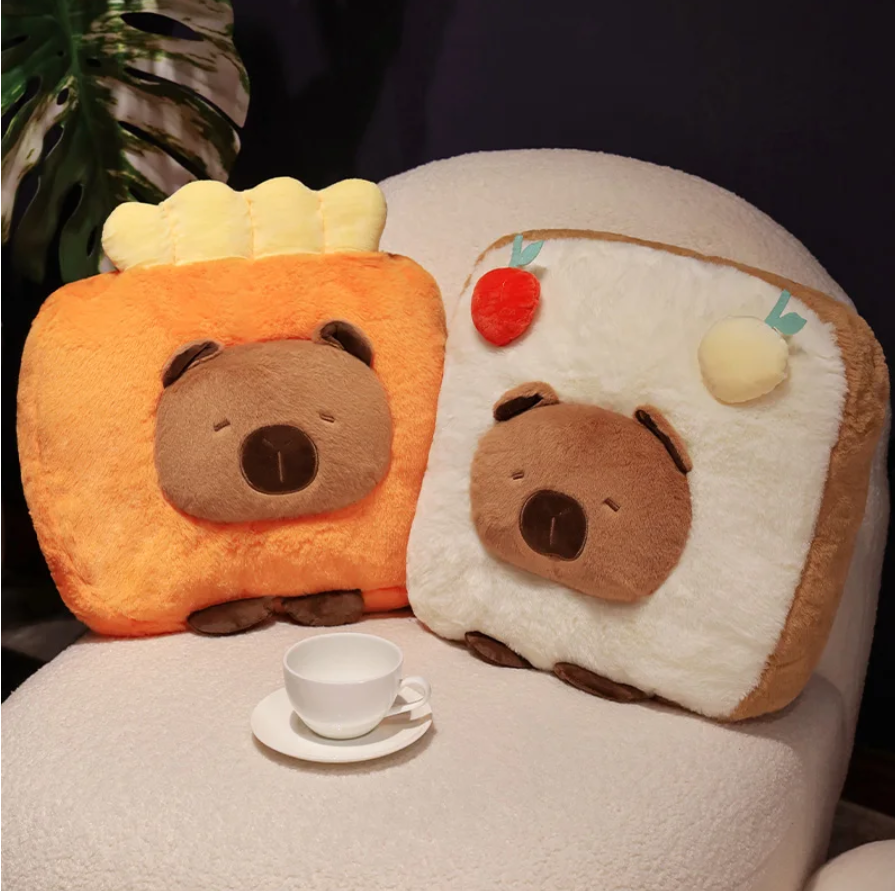 Cute Capybara With Food (Toast/Chips/Hamburger) Dress Up Plush Toys