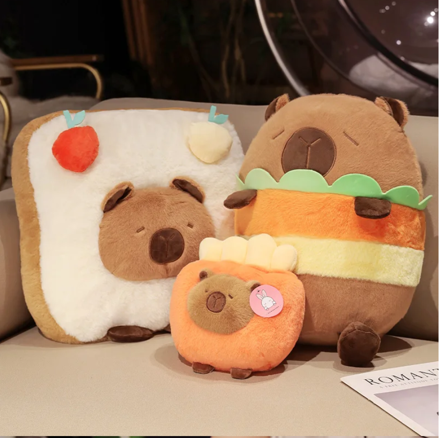 Cute Capybara With Food (Toast/Chips/Hamburger) Dress Up Plush Toys