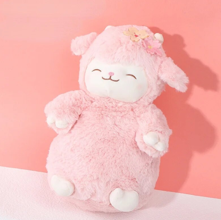 Smiling Sheep/Lamb With Fruit Dress Up/With Flower/With Moon Plush Toys- White/Pink