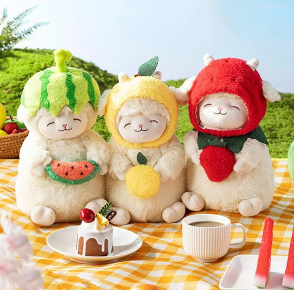 Smiling Sheep/Lamb With Fruit Dress Up/With Flower/With Moon Plush Toys- White/Pink