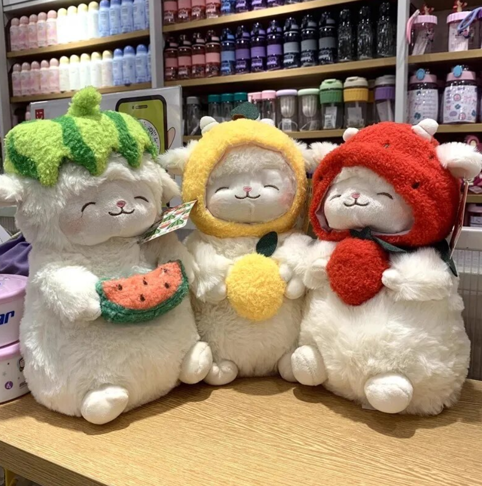 Smiling Sheep/Lamb With Fruit Dress Up/With Flower/With Moon Plush Toys- White/Pink