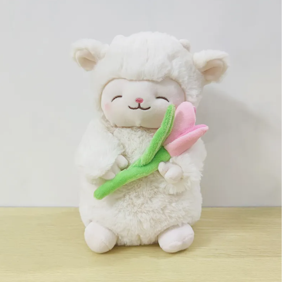 Smiling Sheep/Lamb With Fruit Dress Up/With Flower/With Moon Plush Toys- White/Pink