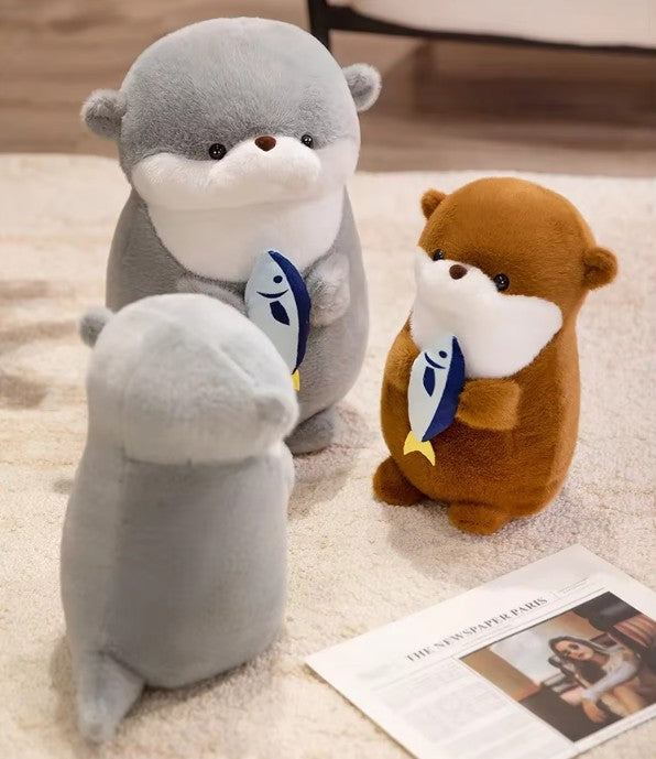 Cute Otter With Fish Plush Plush Toys 30/40cm - Brown/Grey