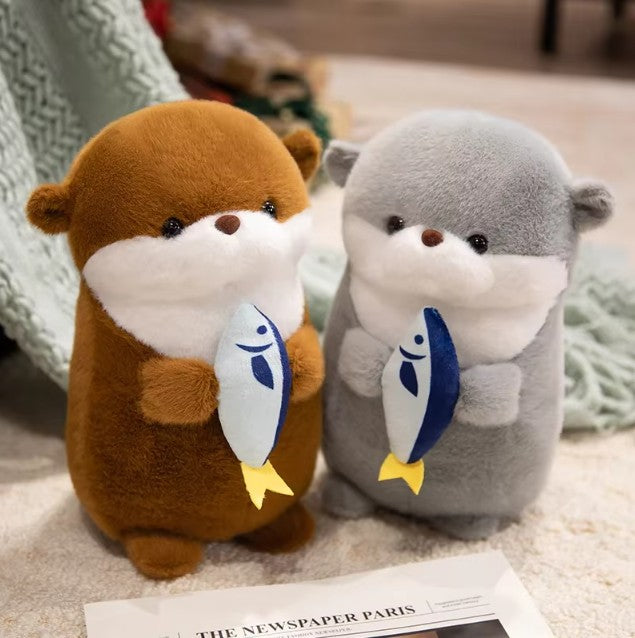 Cute Otter With Fish Plush Plush Toys 30/40cm - Brown/Grey