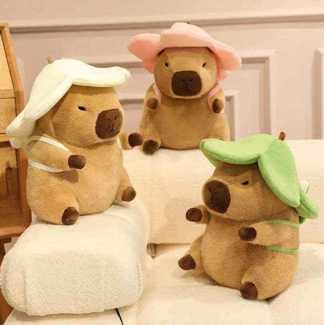 Cute Capybara With Seal/Crocodile/Duck/Octopus/Shark Bag With/Without Flower Hat Plush Toys 20/30/40cm