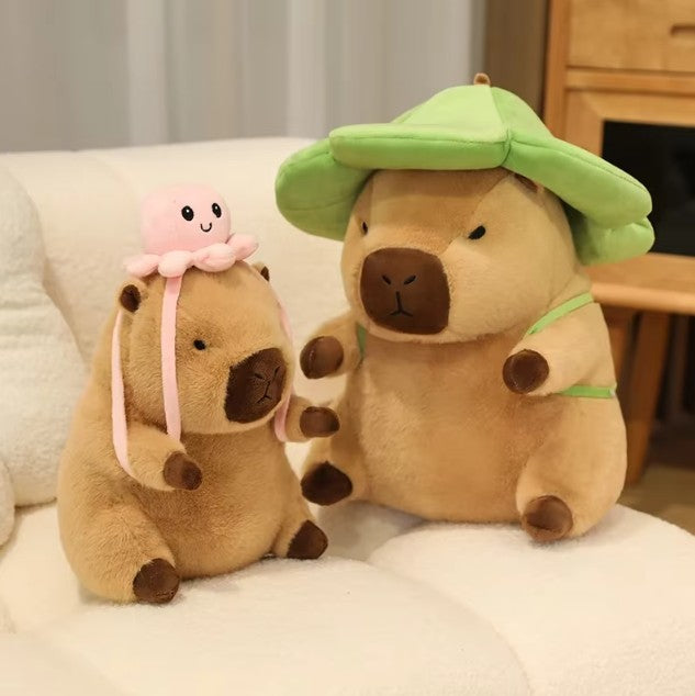 Cute Capybara With Seal/Crocodile/Duck/Octopus/Shark Bag With/Without Flower Hat Plush Toys 20/30/40cm