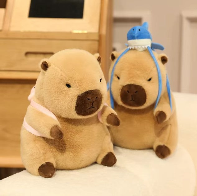 Cute Capybara With Seal/Crocodile/Duck/Octopus/Shark Bag With/Without Flower Hat Plush Toys 20/30/40cm