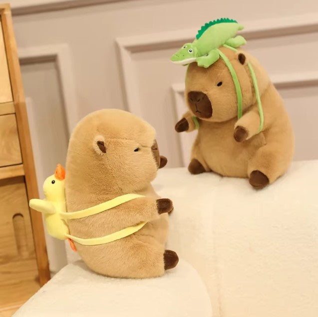 Cute Capybara With Seal/Crocodile/Duck/Octopus/Shark Bag With/Without Flower Hat Plush Toys 20/30/40cm