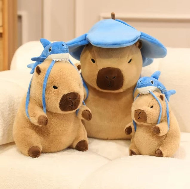 Cute Capybara With Seal/Crocodile/Duck/Octopus/Shark Bag With/Without Flower Hat Plush Toys 20/30/40cm
