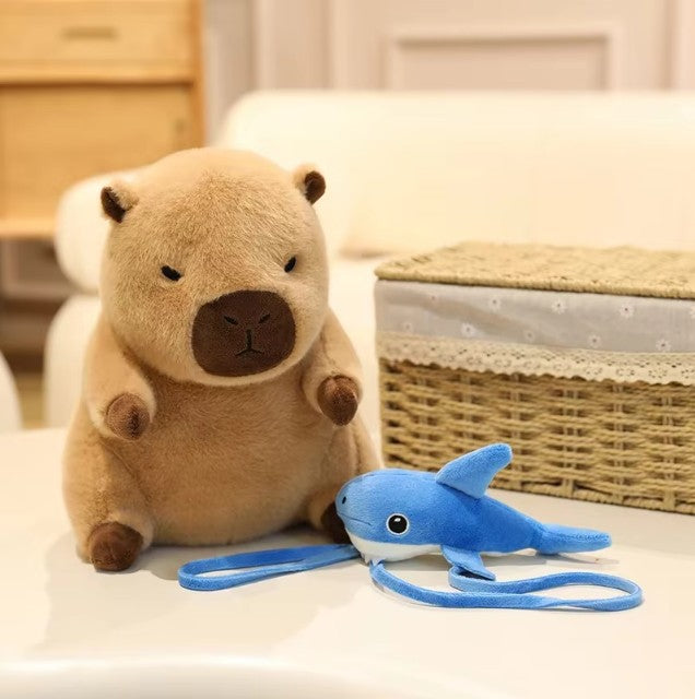 Cute Capybara With Seal/Crocodile/Duck/Octopus/Shark Bag With/Without Flower Hat Plush Toys 20/30/40cm