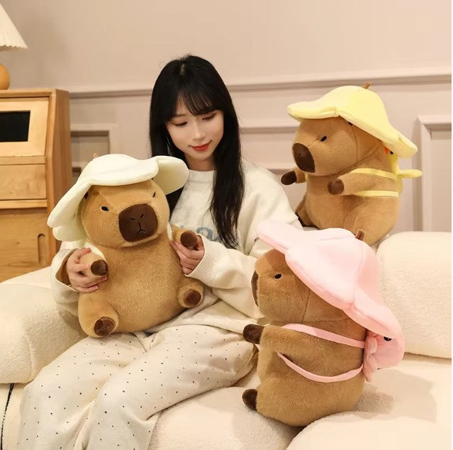 Cute Capybara With Seal/Crocodile/Duck/Octopus/Shark Bag With/Without Flower Hat Plush Toys 20/30/40cm