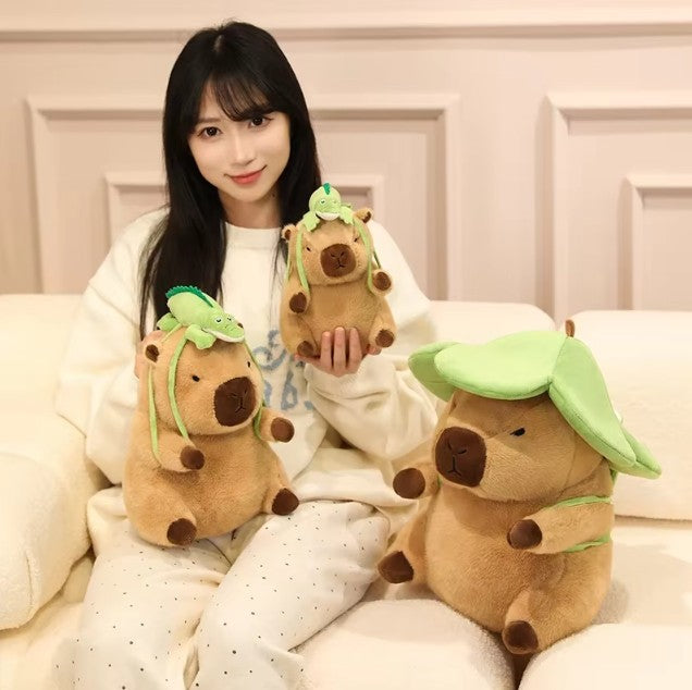 Cute Capybara With Seal/Crocodile/Duck/Octopus/Shark Bag With/Without Flower Hat Plush Toys 20/30/40cm