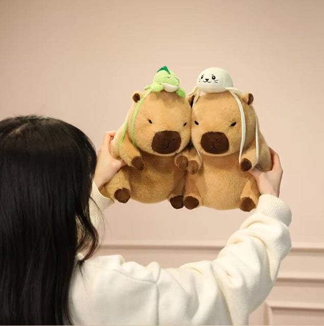 Cute Capybara With Seal/Crocodile/Duck/Octopus/Shark Bag With/Without Flower Hat Plush Toys 20/30/40cm