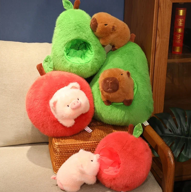 Cute Capybara/Pig With Avocado/Apple Plush Toys 25/35/45cm