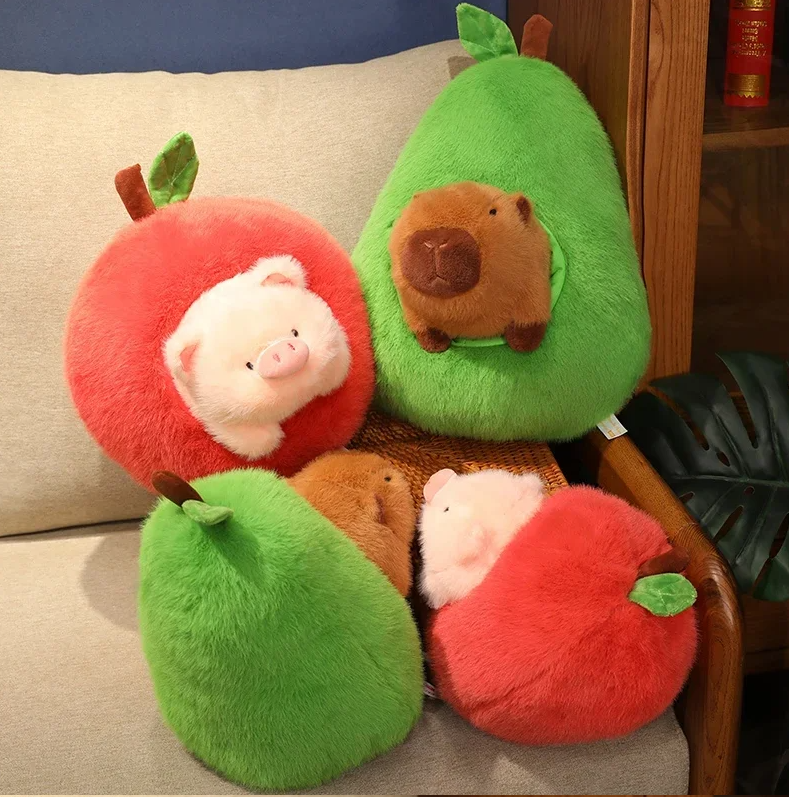 Cute Capybara/Pig With Avocado/Apple Plush Toys 25/35/45cm