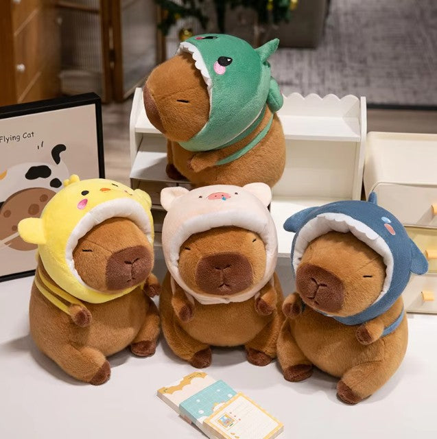 Cute Capybara With Animal (Chick/Dinosaur/Shark/Pig) Hat And Bag Plush Toys 22/28/38cm
