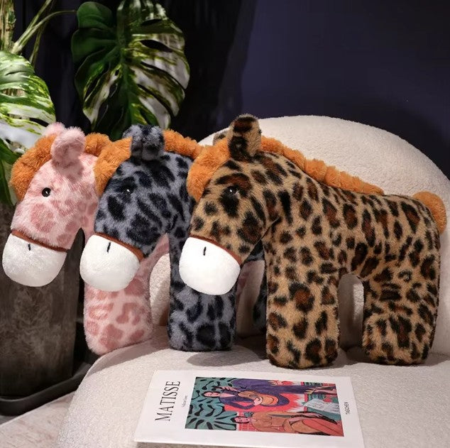 Cute Spotted Horse Plush Pillows 43x33cm - Grey/Brown/Pink