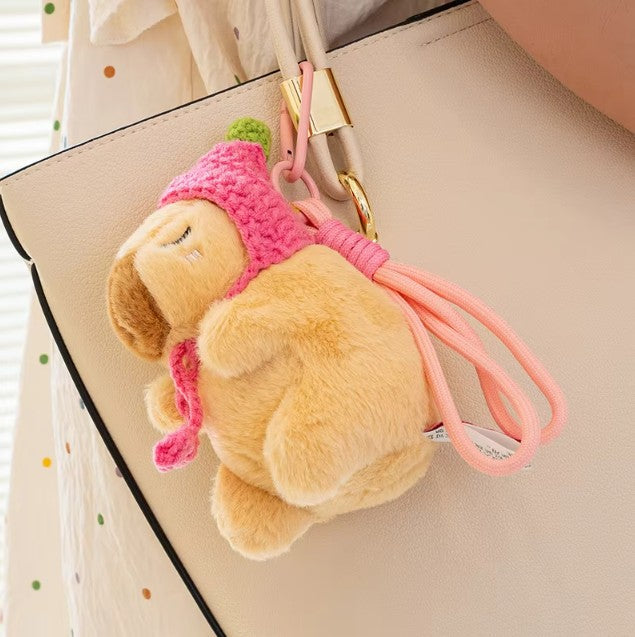 Cute Capybara With Flower/Heart/Hat Plush Keychains 13cm - 6 styles