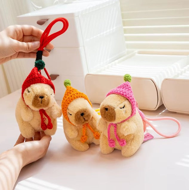 Cute Capybara With Flower/Heart/Hat Plush Keychains 13cm - 6 styles