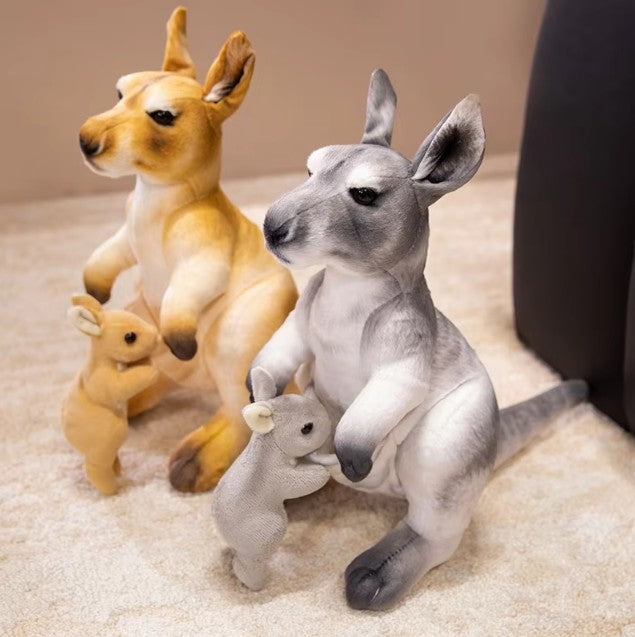 Cute Kangaroo With Joey Plush Toys 35x38cm - Brown/Grey