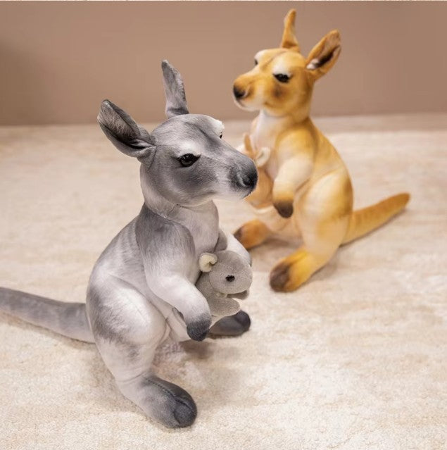 Cute Kangaroo With Joey Plush Toys 35x38cm - Brown/Grey