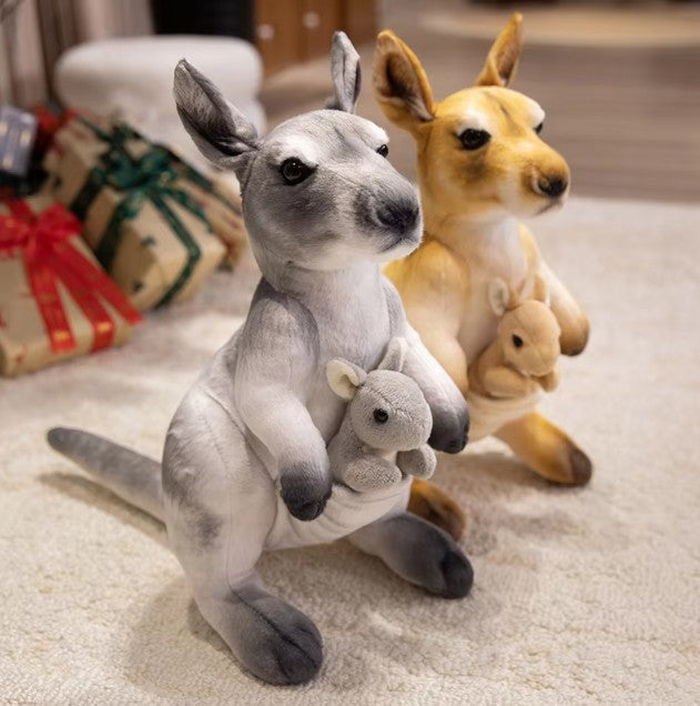 Cute Kangaroo With Joey Plush Toys 35x38cm - Brown/Grey