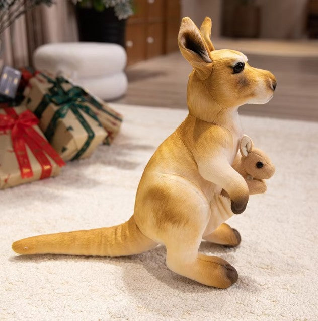 Cute Kangaroo With Joey Plush Toys 35x38cm - Brown/Grey
