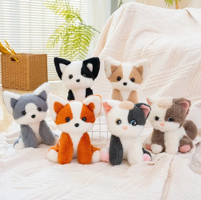 Cute Fox/Cat Plush Toys 20cm - Grey/Brown/Red/Black
