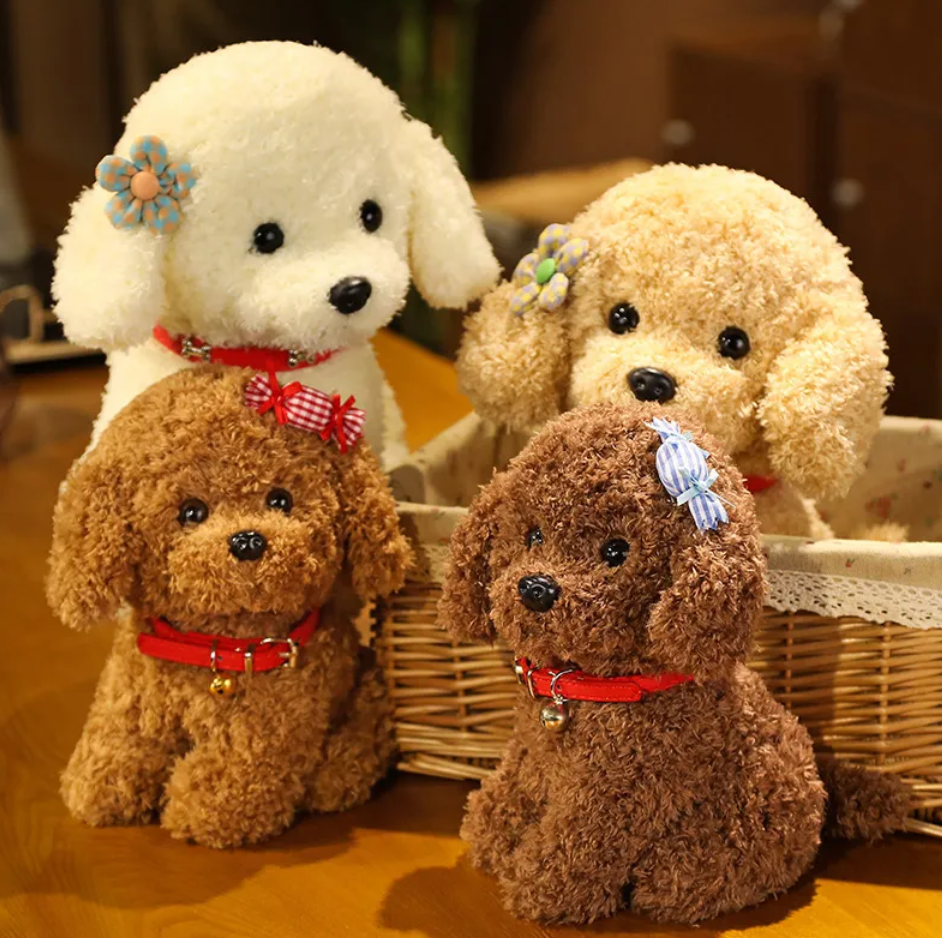 Cute Teddy Bear Dog With/Without Hair Clip Plush Toys 22/28cm (Brown/White/Khaki ) - 6 Styles