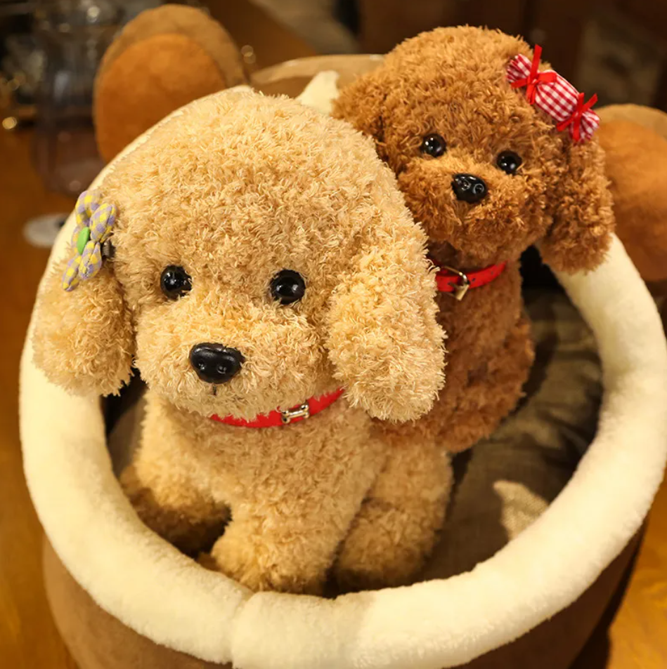 Cute Teddy Bear Dog With/Without Hair Clip Plush Toys 22/28cm (Brown/White/Khaki ) - 6 Styles