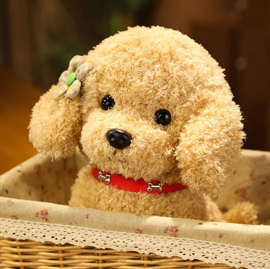 Cute Teddy Bear Dog With/Without Hair Clip Plush Toys 22/28cm (Brown/White/Khaki ) - 6 Styles