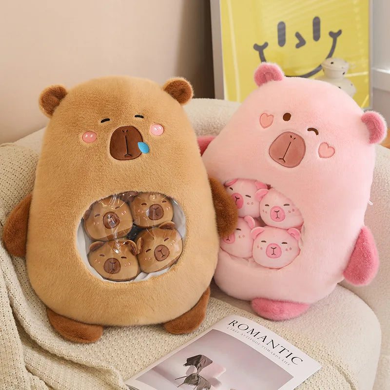 A Bag of 6 pcs Capybara Plushies Mini Pillow Plush Toys 40x45cm - Pink/Brown