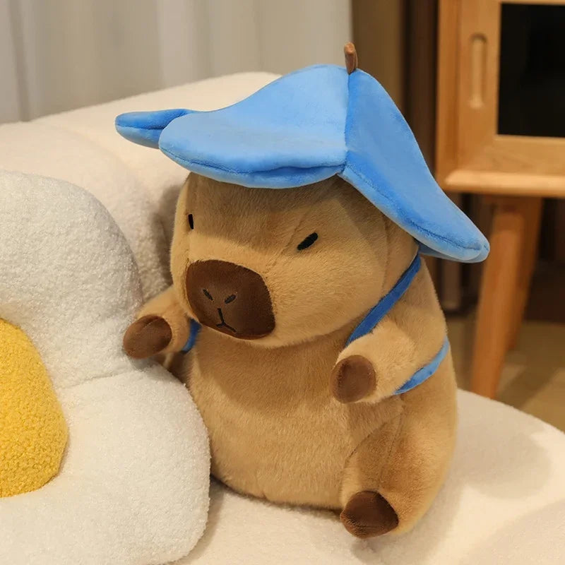 Cute Capybara With Seal/Crocodile/Duck/Octopus/Shark Bag With/Without Flower Hat Plush Toys 20/30/40cm